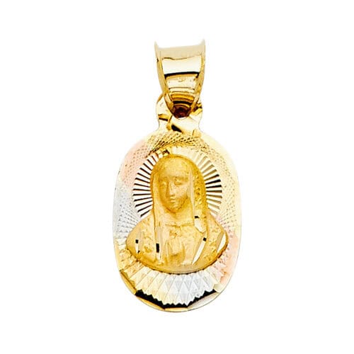 14K Tri Color Gold Religious Guadalupe Stamp Pendant