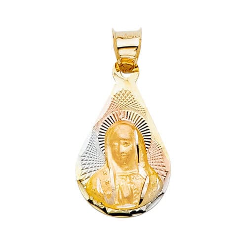 14K Tri Color Gold Religious Guadalupe Stamp Pendant