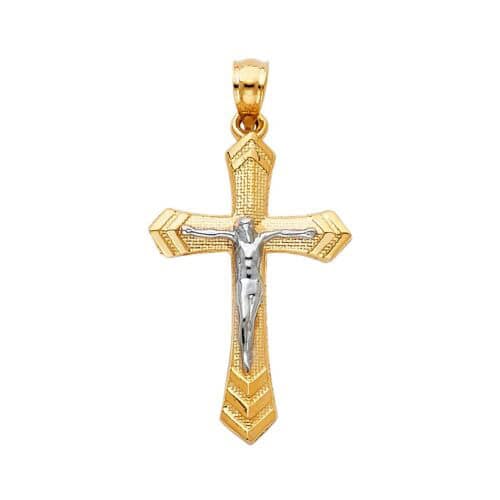 14K Two Tone Gold Jesus Crucifix Cross Religious Pendant