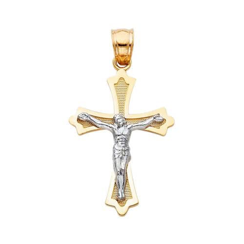 14K Two Tone Gold Jesus Crucifix Cross Religious Pendant