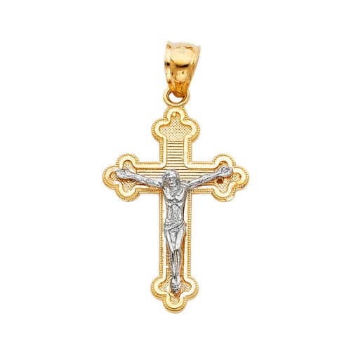 14K Two Tone Gold Jesus Crucifix Cross Religious Pendant