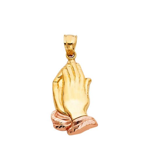 14K Two Tone Gold Praying hands Religious Pendant