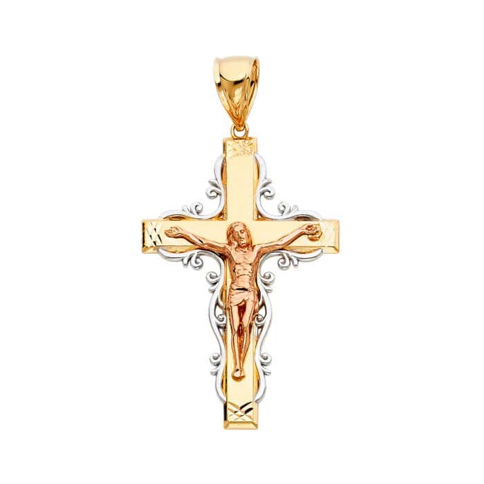 14K Tri Color Gold Religious Crucifix Pendant