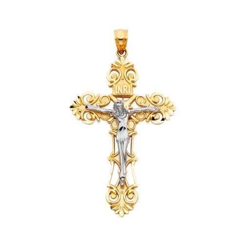 14K Two Tone Gold Religious Crucifix Pendant