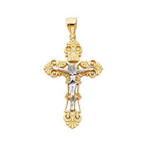 14K Two Tone Gold Religious Crucifix Pendant