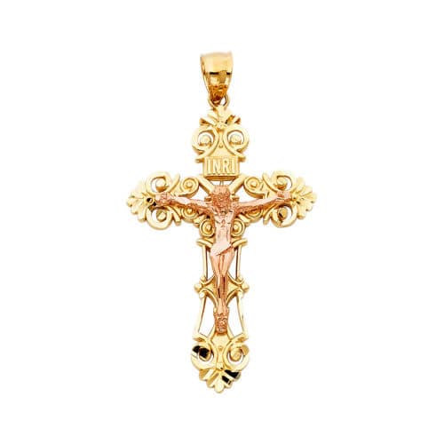 14K Two Tone Gold Religious Crucifix Pendant