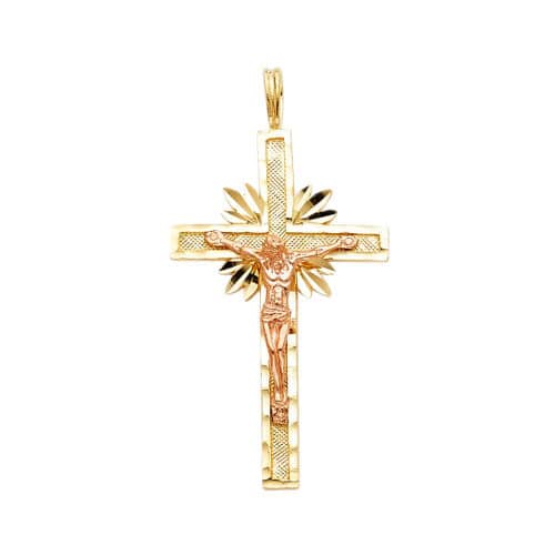 14K Two Tone Gold Religious Crucifix Pendant