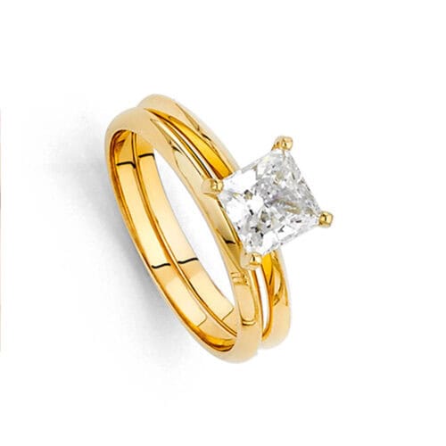14K Yellow Gold Cubic Zirconia Engagement Ring Only and Ladies Wedding Band Only