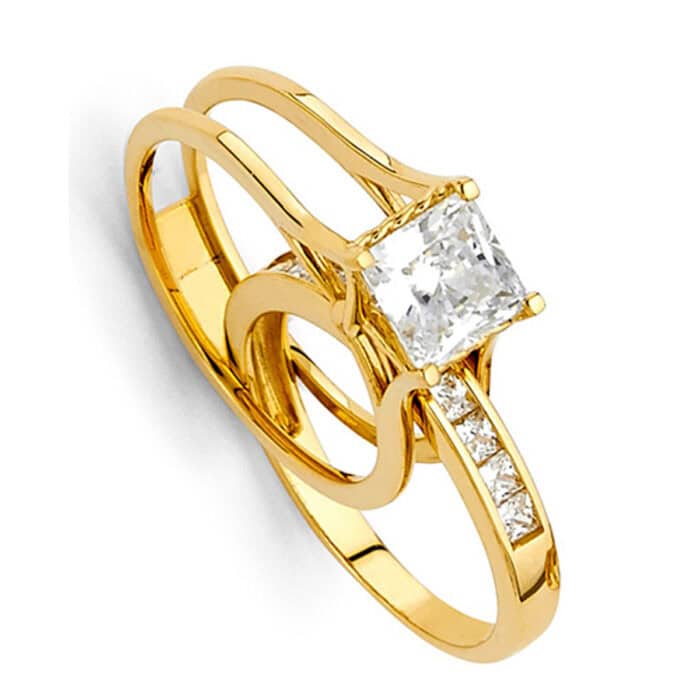 14K Yellow Gold Cubic Zirconia Princess Stone  Engagement Ring - Image 2