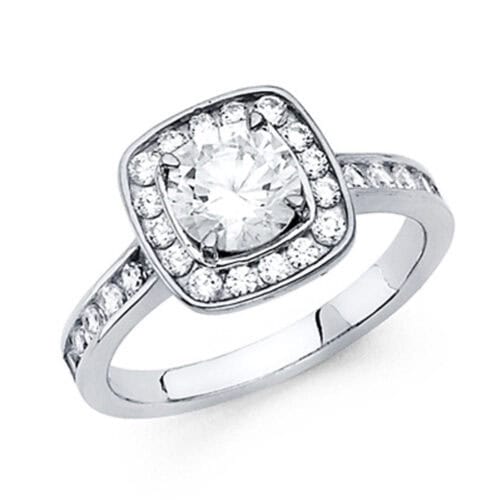14K White Gold Round Stone  1 carat Cubic Zirconia Engagement Ring