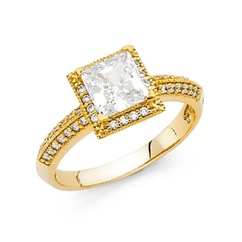 14K Yellow Gold Cubic Zirconia 1 carat Princess Stone Engagement Ring