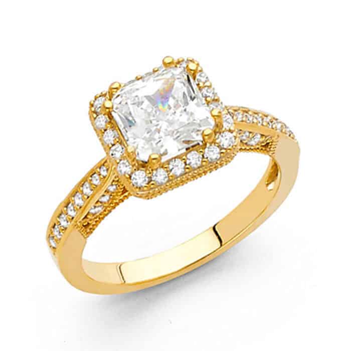 14K Yellow Gold Cubic Zirconia 1 carat Princess Stone Engagement Ring
