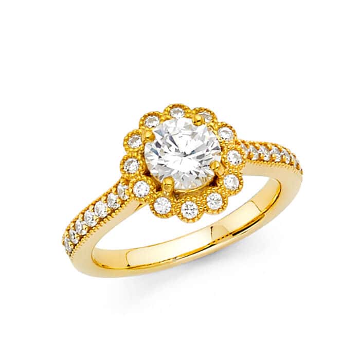 14K Yellow Gold Cubic Zirconia 1 carat Round Stone  Engagement Ring