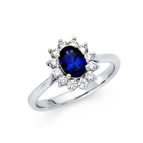 14K White Gold Cubic Zirconia Oval Stone Engagement Ring