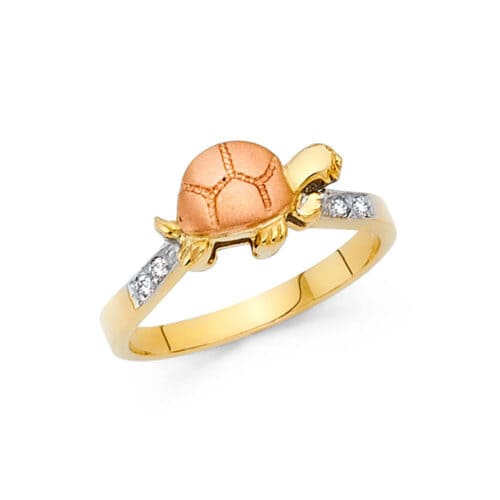 14K Two Tone Gold Cubic Zirconia Fancy Turtle Ring