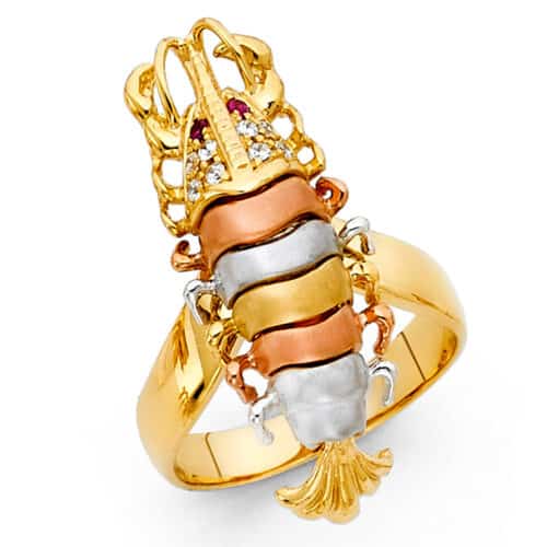 14K Tri Color Gold Cubic Zirconia Fancy Lobster Ring