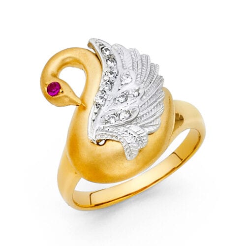 14K Two Tone Gold Cubic Zirconia Fancy Goosering
