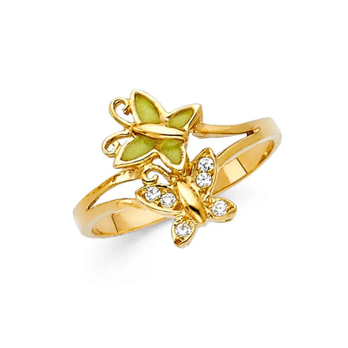 14K Yellow Gold Cubic Zirconia Fancy Butterfly Ring