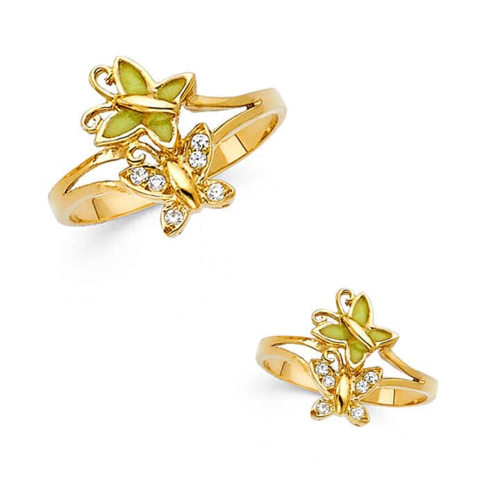 14K Yellow Gold Cubic Zirconia Fancy Butterfly Ring - Image 3