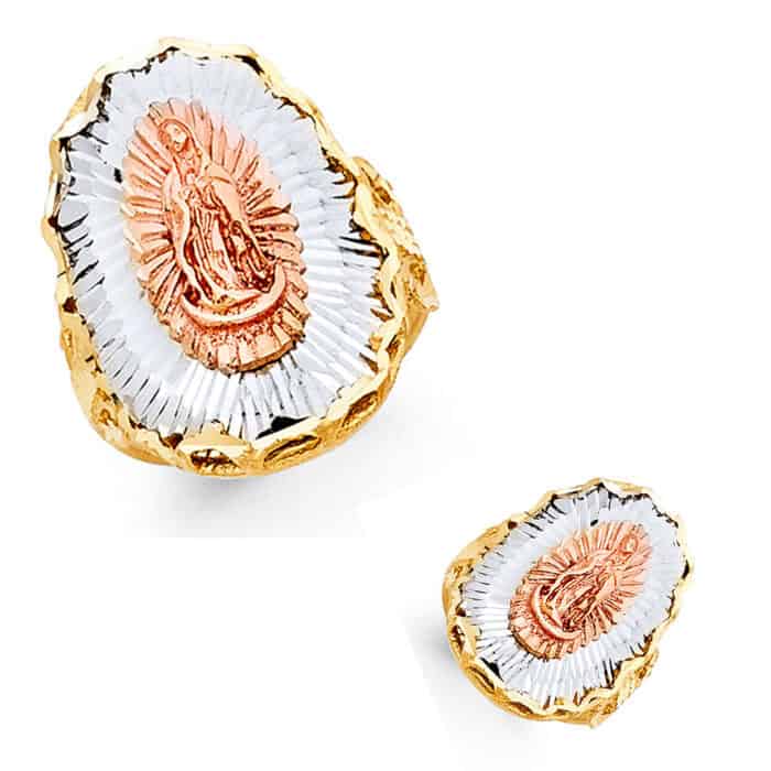 14K Tri Color Gold Our Lady of Guadalupe Ring - Image 3