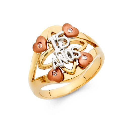 14K Tri Color Gold 15 Years Ring