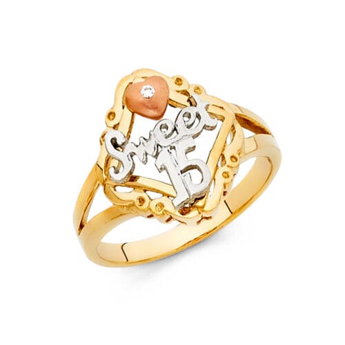 14K Tri Color Gold 15 Years Ring