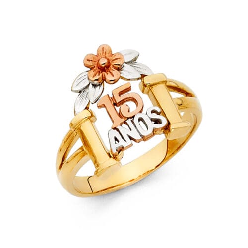 14K Tri Color Gold 15 Years Ring