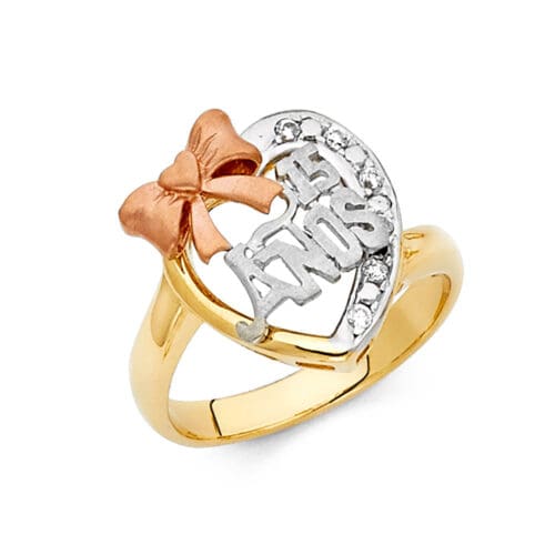 14K Tri Color Gold Cubic Zirconia 15 Years Ring