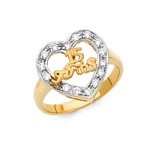 14K Tri Color Gold Cubic Zirconia 15 Years Ring