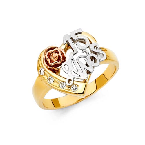 14K Tri Color Gold 15 Years Ring