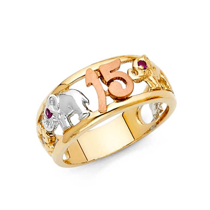14K Tri Color Gold 15 Years Ring