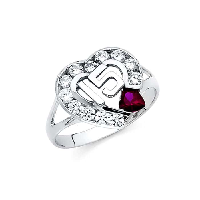 14K White Gold Cubic Zirconia 15 Years Ring