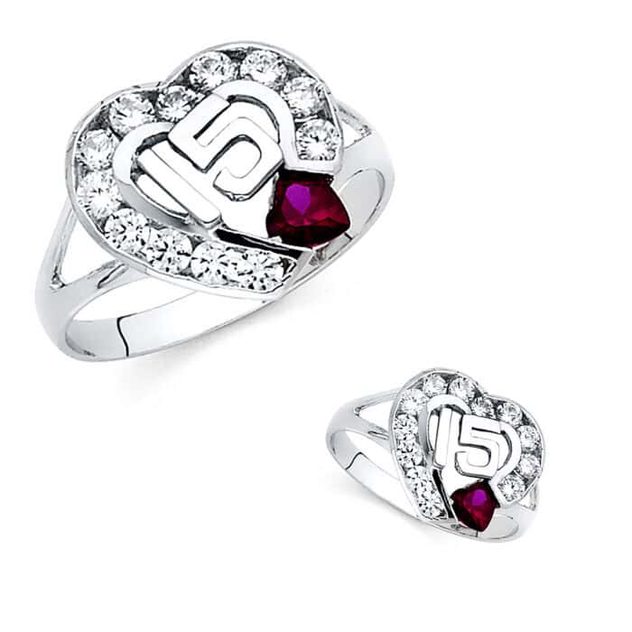 14K White Gold Cubic Zirconia 15 Years Ring - Image 3