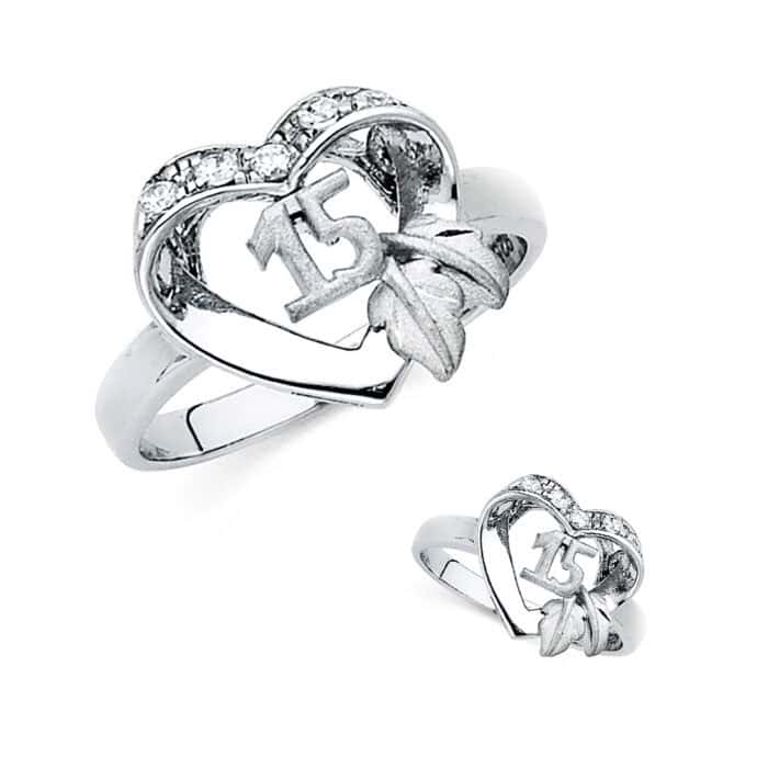 14K White Gold Cubic Zirconia 15 Years Ring - Image 3