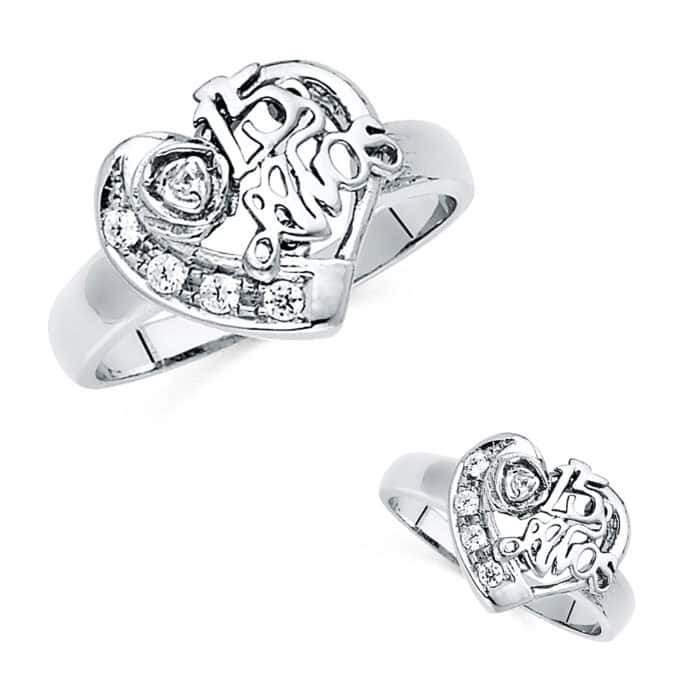 14K White Gold Cubic Zirconia 15 Years Ring - Image 3