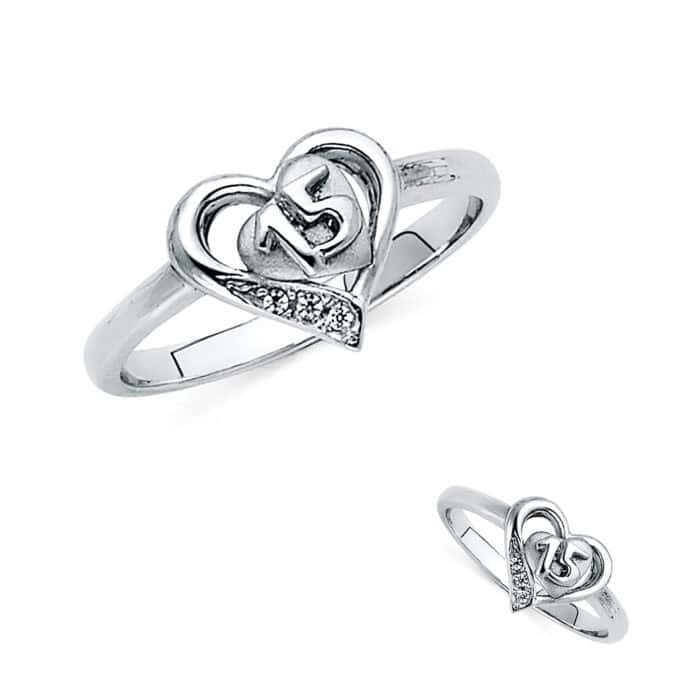 14K White Gold Cubic Zirconia 15 Years Ring - Image 3