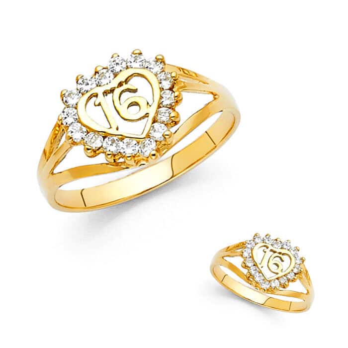 14K Yellow Gold Cubic Zirconia 16 Years Ring - Image 3