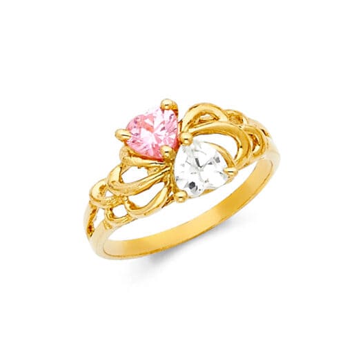14K Yellow Gold Cubic Zirconia Mothers Ring