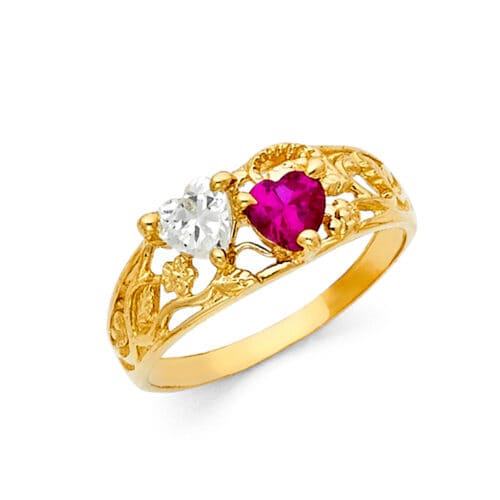 14K Yellow Gold Cubic Zirconia Mothers Ring