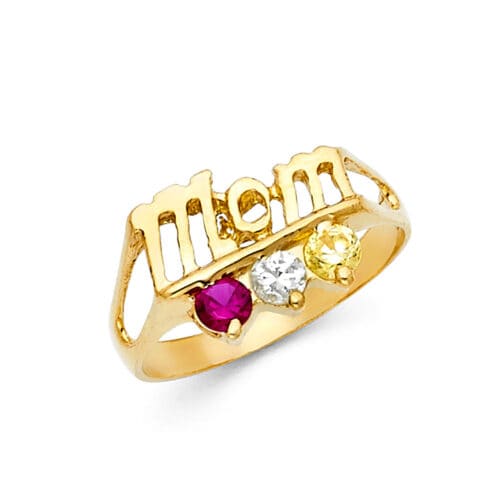 14K Yellow Gold Cubic Zirconia Mothers Ring