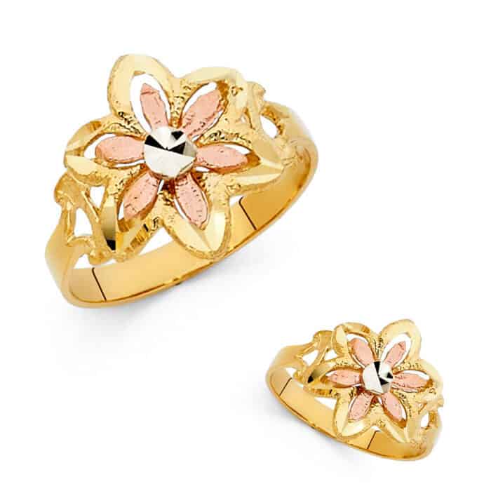 14K Tri Color Gold Fancy Flower Ring - Image 3