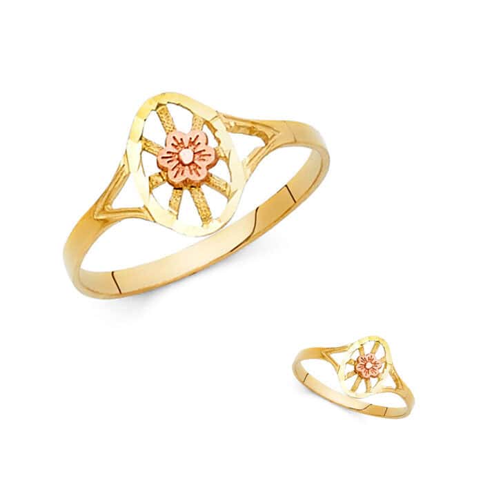 14K Two Tone Gold Fancy Flower Ring - Image 3