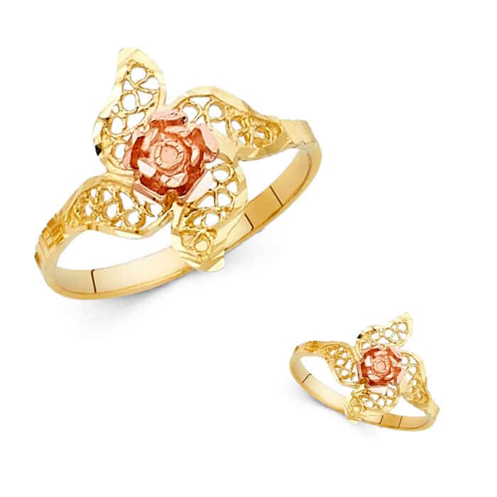 14K Two Tone Gold Fancy Flower Ring - Image 3