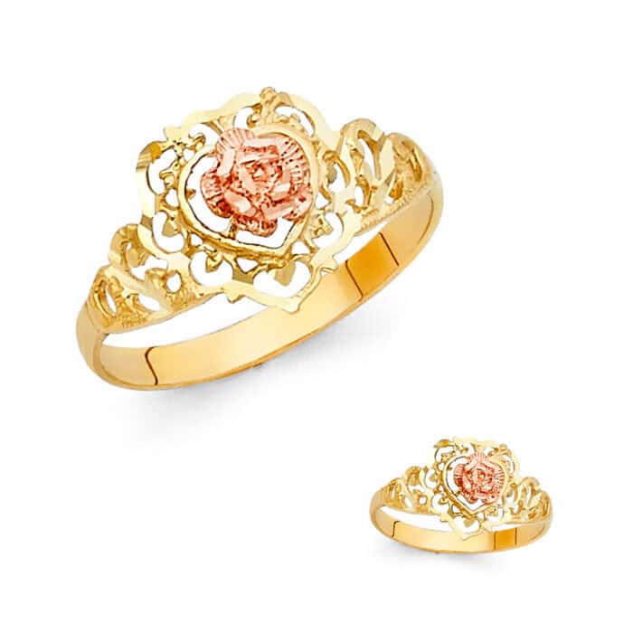 14K Two Tone Gold Fancy Flower Ring - Image 3
