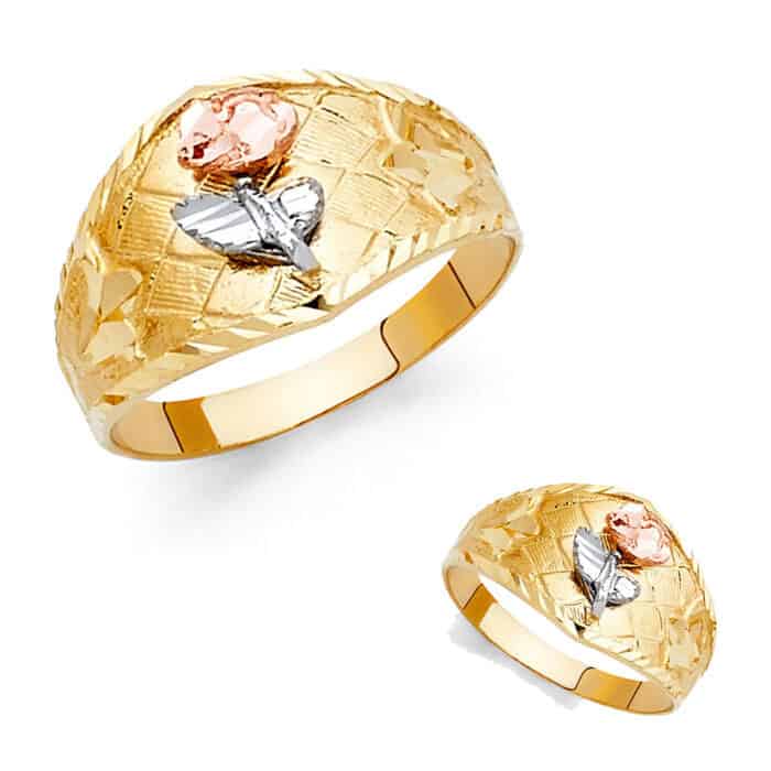 14K Tri Color Gold Fancy Flower Ring - Image 3