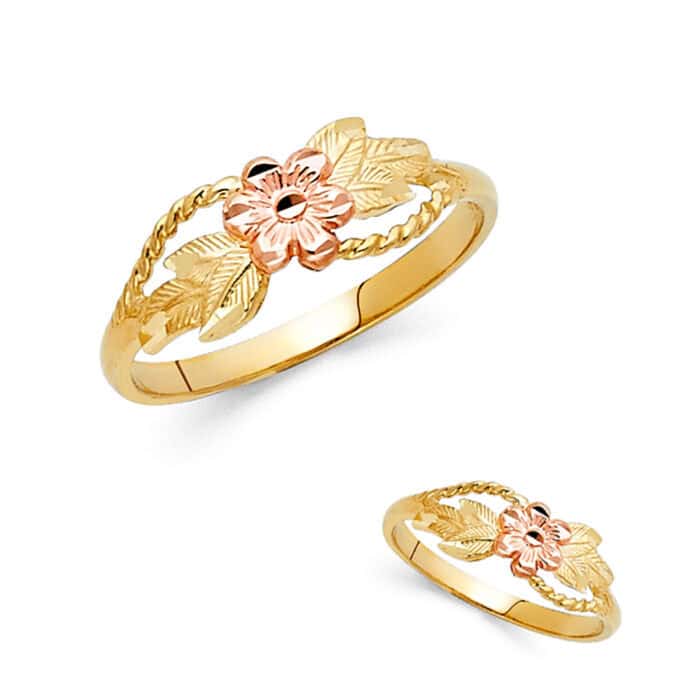 14K Two Tone Gold Fancy Flower Ring - Image 3