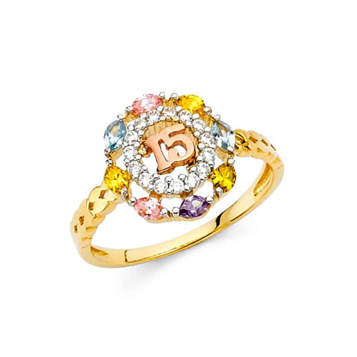 14K Yellow Gold Cubic Zirconia 15 Years Motion Ring