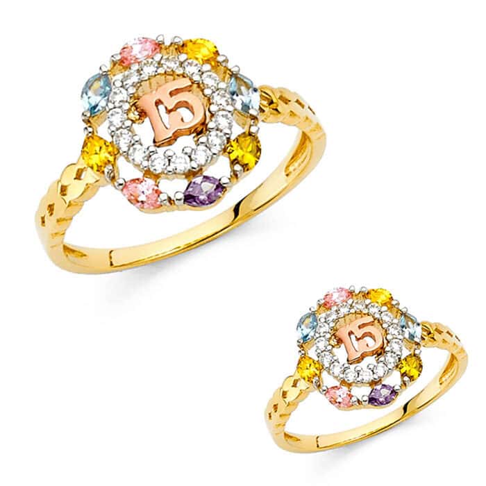 14K Yellow Gold Cubic Zirconia 15 Years Motion Ring - Image 3