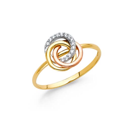 14K Tri Color Gold Cubic Zirconia Fancy Ring