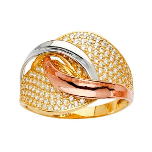 14K Tri Color Gold Fancy Cubic Zirconia Ring